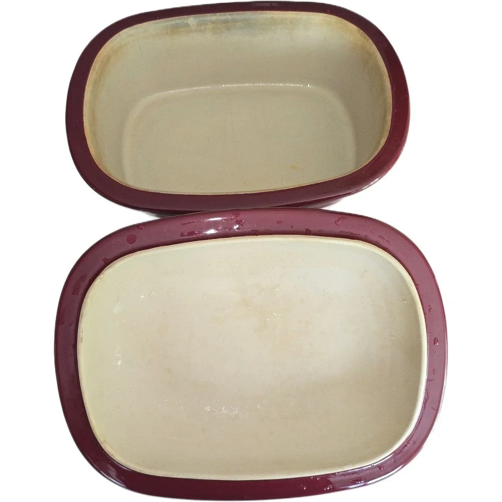 Pampered Chef Family Heritage Stoneware Deep Covered Baker Cranberry Red USA